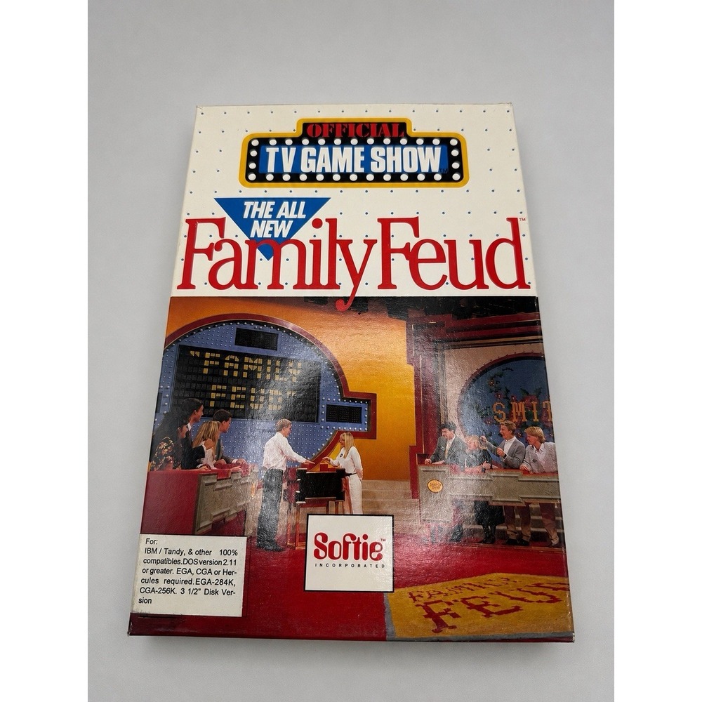 The All New Family Feud IBM Tandy DOS PC Game 3.5 Floppy Disc CIB Softie 1989